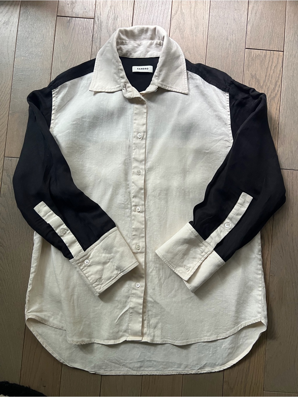 Sandro - Two-Tone Long-Sleeve Linen-Blend Shirt